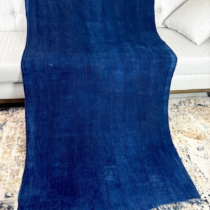Vintage African Indigo/ Antique Indigo Shibori dyed Fabric Mud Cloth with fringe/ Dyed Blanket Throw Boho Style Textile| Ethnic Indigo 86x42