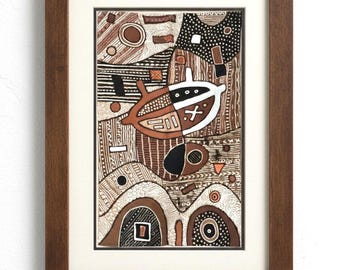 Authentische Bogolan Schlammtuch Kunst - Handbemalte afrikanische Textilkunst (Ungerahmt)