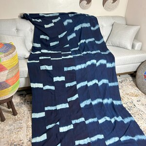 Authentic African Mudcloth Indigo Throw Blanket with Fringe