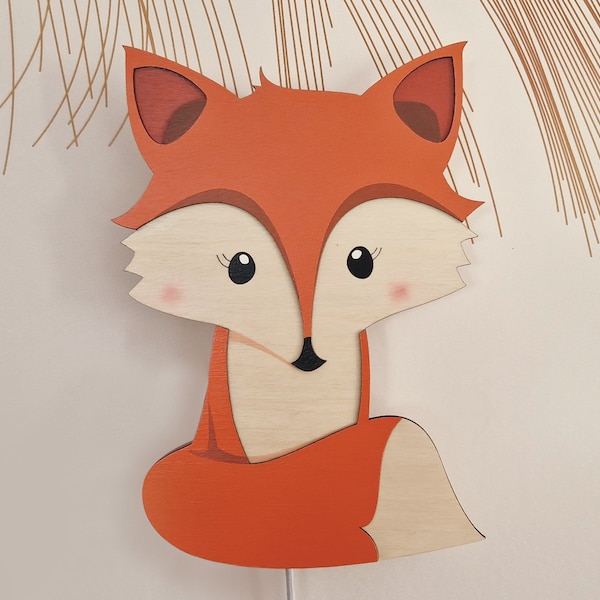 Lampe enfant, applique murale pour chambre de bébé, Veilleuse en bois pour enfant, Lampe renard fait main