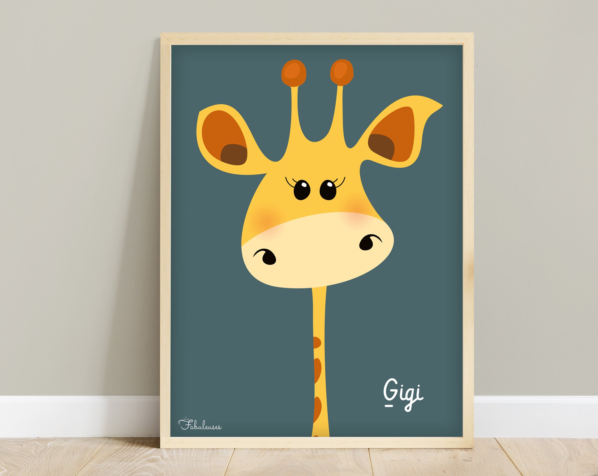 Affiche Personnalisée Chambre d'enfant Gigi La Girafe, Cadeau de Naissance, Décoration Bébé