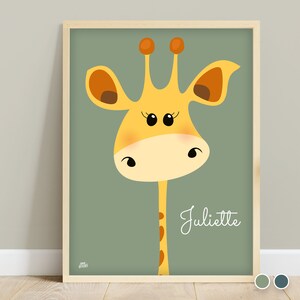 Personalized children's giraffe poster, baby room wall decoration, birth gift, baby poster, savannah theme poster