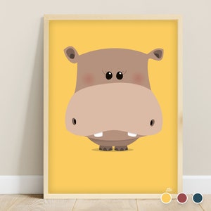 Personalized hippopotamus children's poster, baby room wall decoration, birth gift, baby poster, baby name poster