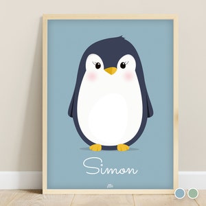 Personalized penguin children's poster, baby room wall decoration, birth gift, baby poster, ice floe theme poster