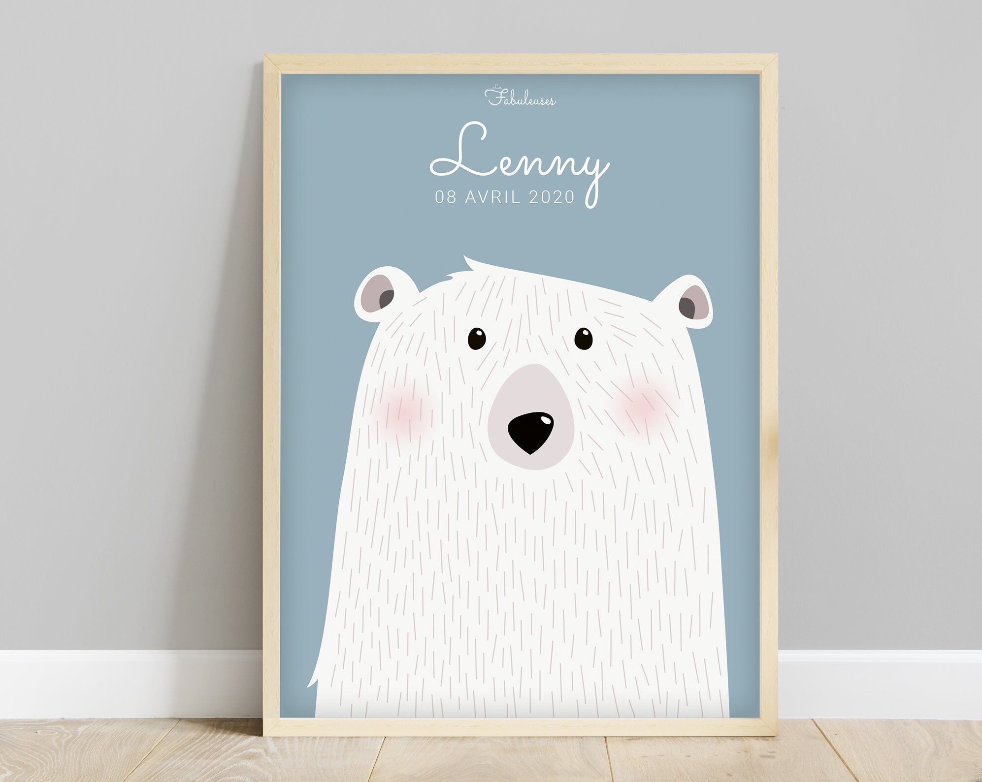 Affiche Chambre Bébé Polo L'ours Polaire, Décoration Bébé, Cadeau de Naissance