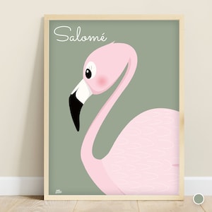 Affiche enfant personnalisée flamand rose, décoration murale chambre de bébé, cadeau naissance, poster bébé, affiche bébé fille