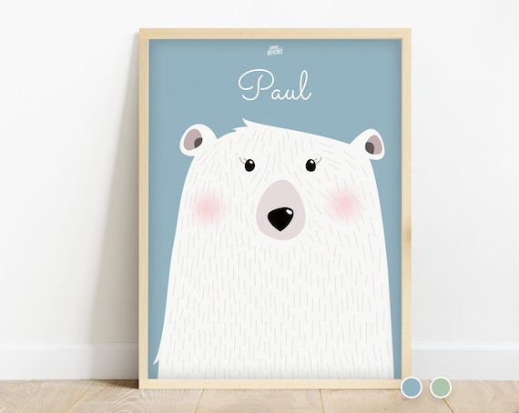 Affiche enfant personnalisée ours polaire, décoration murale chambre de bébé, cadeau naissance, poster bébé, affiche thème banquise