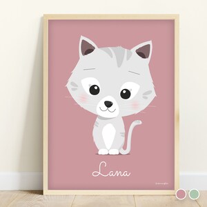 Cat nursery poster, baby room wall decoration, birth gift, baby name poster