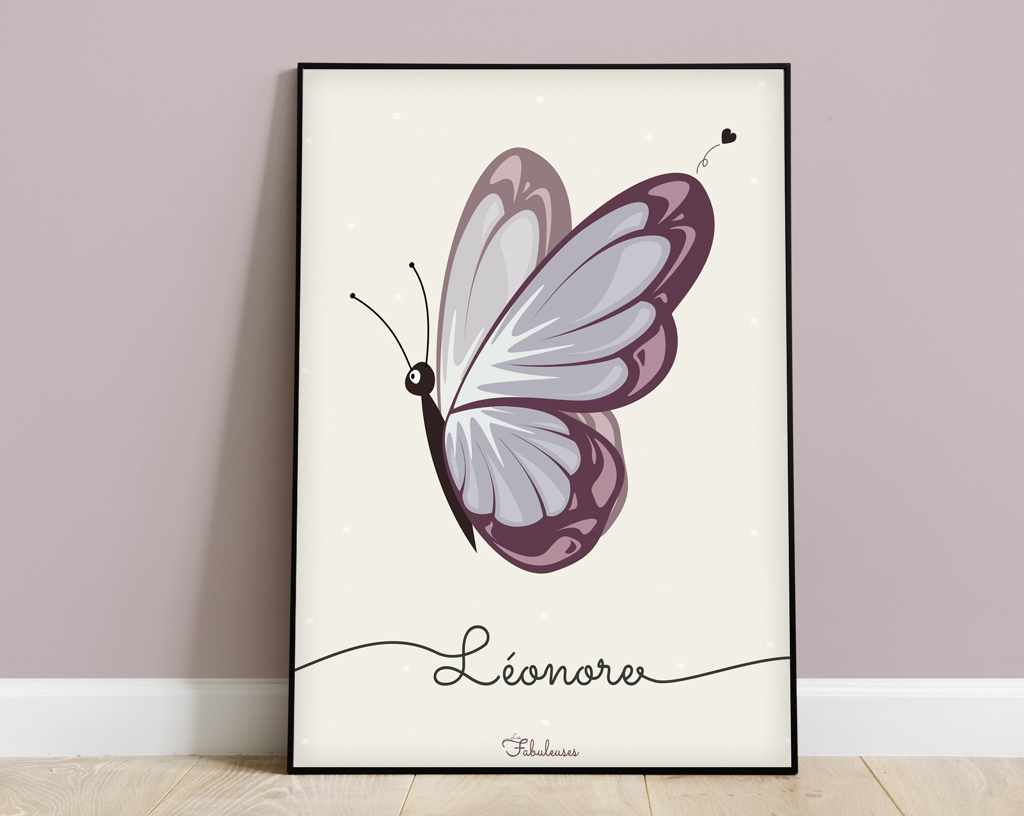 Affiche Personnalisée Chambre d'enfant Louna Le Papillon, Cadeau de Naissance, Décoration Bébé