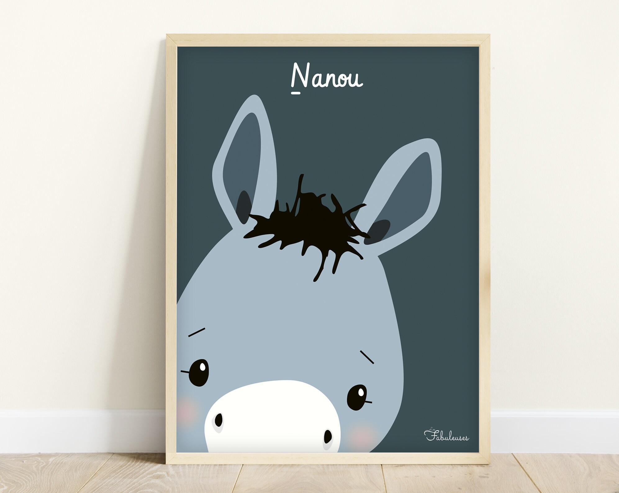 Affiche Personnalisée Chambre d'enfant Nanou Le Bourricot, Cadeau de Naissance, Décoration Bébé