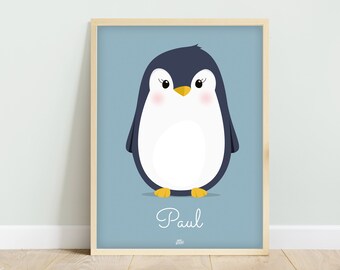 Personalized penguin child poster, baby room wall decoration, birth gift, baby poster, ice floe theme poster