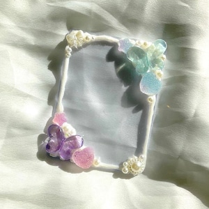 Butterfly Photocard Handmade Toploader - Kpop Decoden A7 Whipped, Cute, Kawaii, Decorated Toploader, Deco, Pearl, Blue, Lilac Toploader
