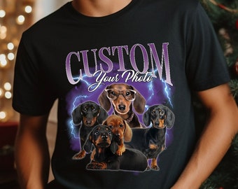 Custom Colors Dog TShirt, Vintage Dog Shirt, Retro 90's Custom Pet Tee, Personalized Dog T-Shirt, Custom Photo Pet, Vintage Dachshund Shirt