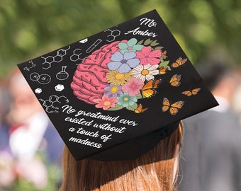 Haut de forme personnalisé pour casquettes de psychologue, Casquette de diplômés en psychologie de la santé mentale, Aucun grand esprit n'a jamais existé sans un brin de folie