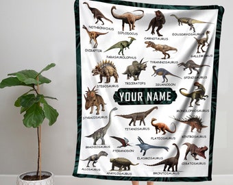 Personalized Dinosaur Throw Blanket, Custom Name Dinosaur Blanket, Dino Blanket,Jurassic World Dinosaurs Blanket,Bedroom Educational Blanket