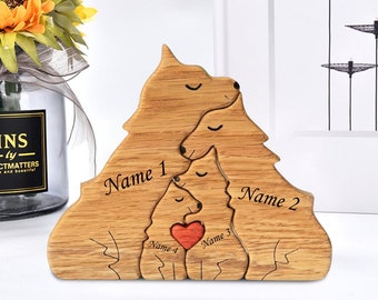 Wooden Wolf Family Puzzle-5 Person Animal Figurines-Family Home Decor-Family Keepsake Gift-Gift for Parents-Animal Family, Mothers Day Gifts