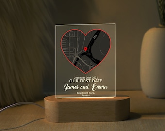 Personalized First Date Map, Our First Date Plaque Our First Date Map Our First Date Night Light Where It All Began Acrylic Plaque Valentine