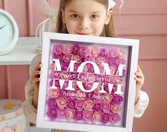 Caja de sombras de flores personalizada, caja de sombras de rosas con nombre personalizado y texto, regalos de marco para mamá, caja de flores de rosas para regalo de mamá para regalos de abuela