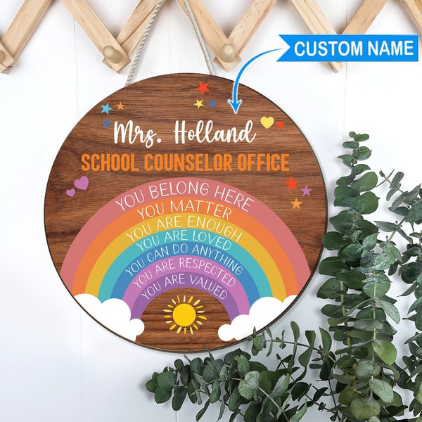 School Counselor Office Sign, Psychologist Office Sign, Psychology Teacher Sign, Rainbow Teacher Name Sign, Teacher Gift, Teacher Door Sign