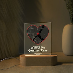 Mapa personalizado de la primera cita, placa de nuestra primera cita, mapa de nuestra primera cita, luz de noche de nuestra primera cita, donde todo comenzó, placa acrílica de San Valentín