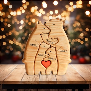 Quebra-cabeça de família de urso de madeira - Estatuetas de animais para 5 pessoas - Decoração de casa para a família - Presente de lembrança de família - Presente para pais - Família de animais, presente de dia das mães
