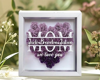 Personalized Flower Shadow Box, Custom Name & Text Roses Shadow Box, Frame Gifts for Mom, Roses Flower Box for Mom Gift for Grandma Gifts