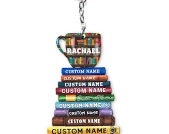 Personalized Book Keychain, Bookstack with Custom Titles, Personalized Bookshelf Keychain, Custom Librarian Book Keychain, Book Lovers Gifts