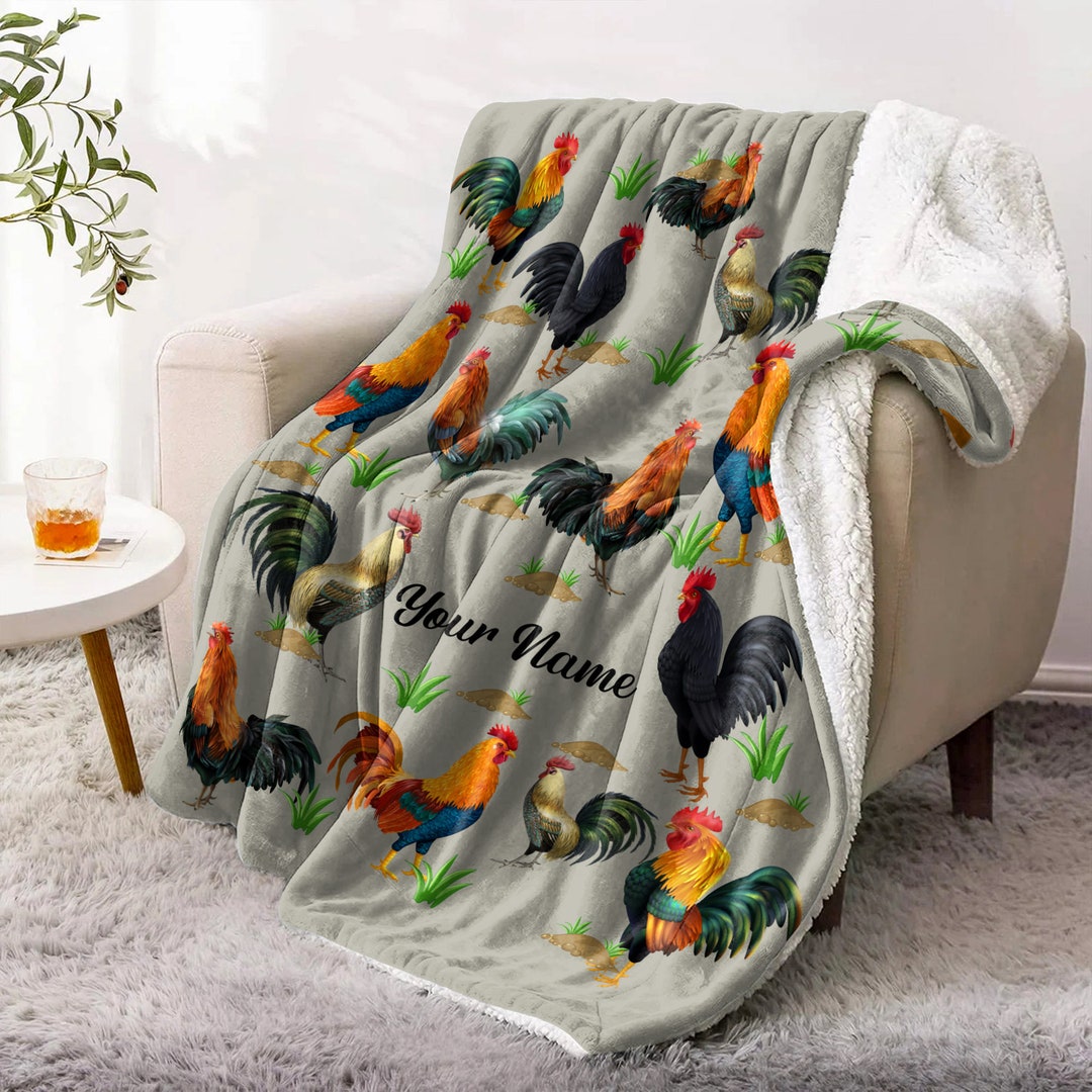 Personalized Chicken Blanket, Chicken Sherpa Blanket, Farm Chicken