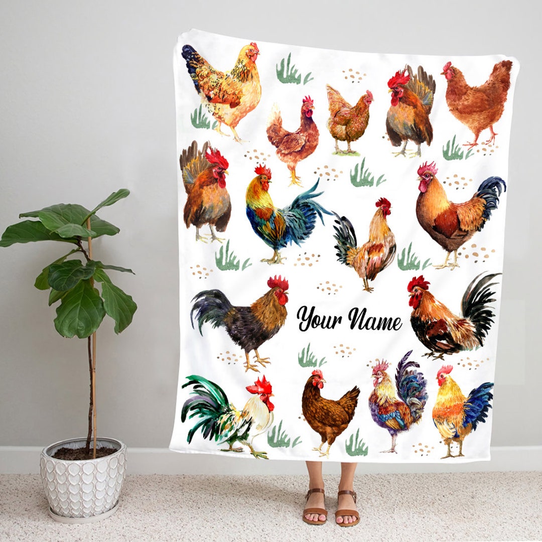 Personalized Chicken Blanket, Chicken Sherpa Blanket, Farm Chicken