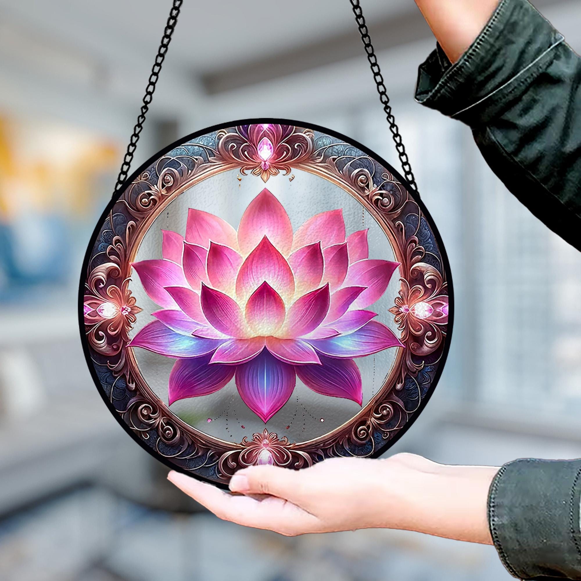 Lotusblumen-Sonnenfänger Aus Buntglas – Fensterdekoration, Handgefertigt, Geschenk Für Frauen