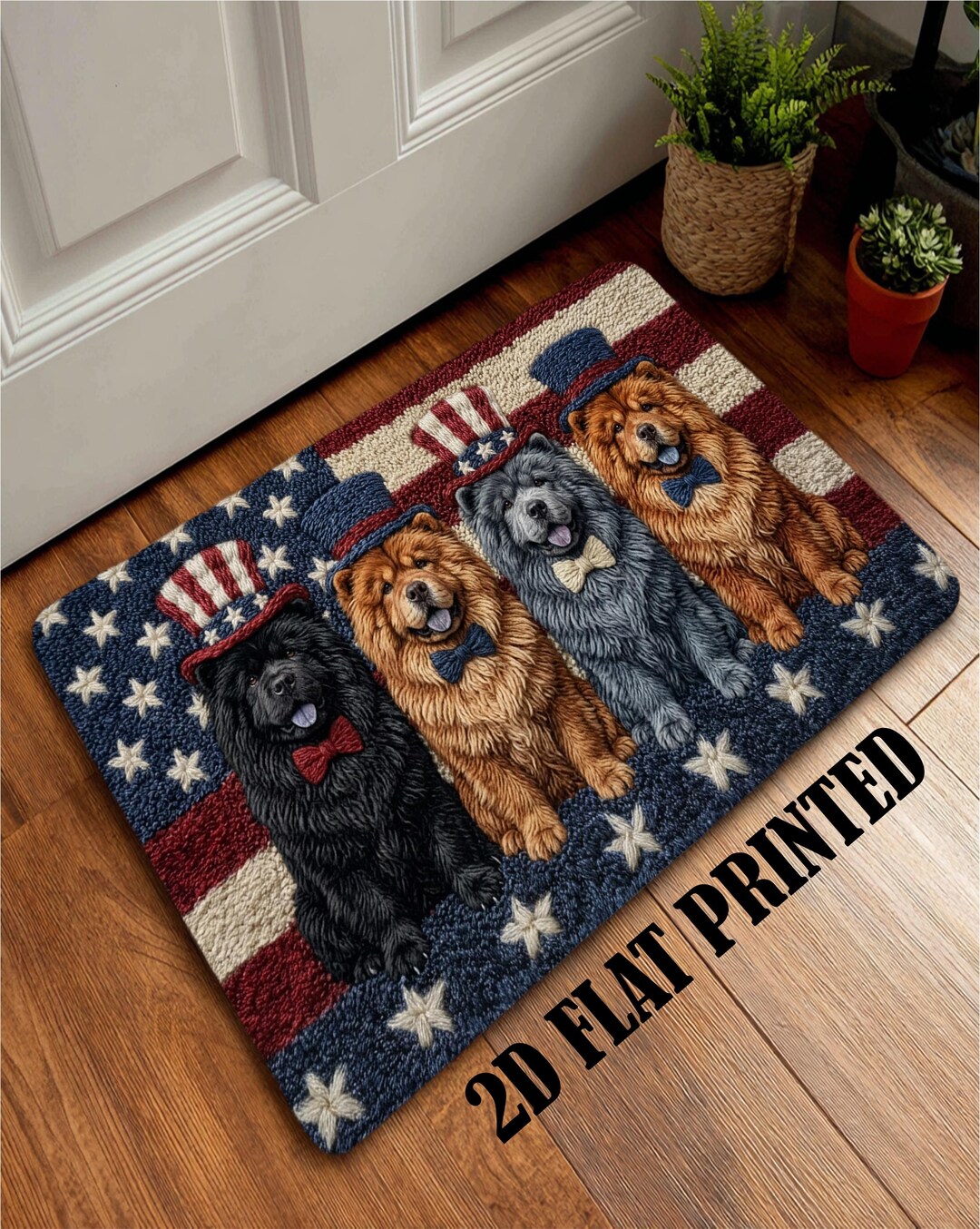 Chow Chow Doormat (2D Flat Printed), 4th of July Patriotic Rug, Red ...