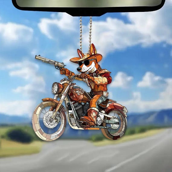 2D Flat Basenji Ornament, Basenji Dog Riding a Motorbike, Dog Car