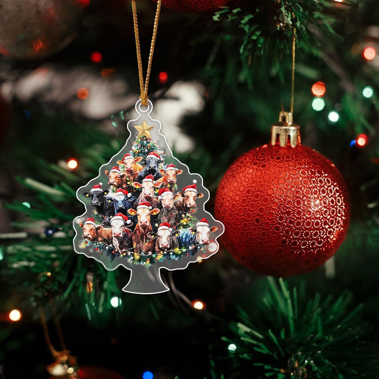 24 Ornamenti Natale A Forma Di Mucca In Legno | Decorazioni Albero Natalizio Divertenti - Con Cordini