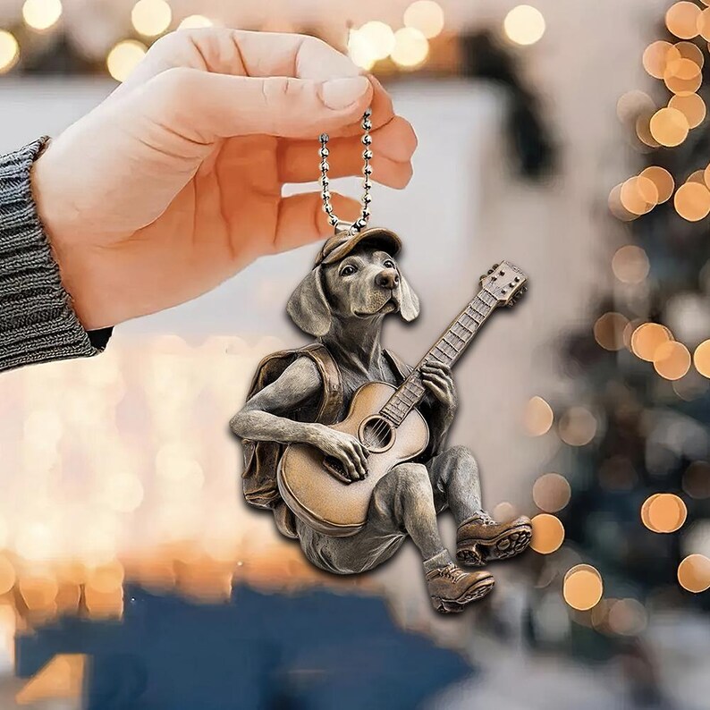 Funny Weimaraner Ornament, Dog Playing Guitar, Weimaraner Dog Car