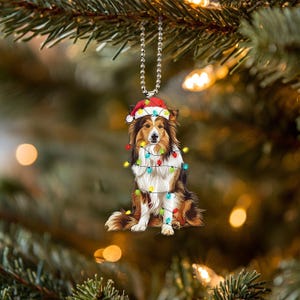 Ornament Shetland-herdershond, Shetland-herdershond met kerstmuts en verlichting Hond auto hangend ornament, kerstcadeaus, geschenken hondenliefhebber