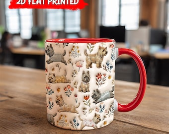 Cairn Terrier Floral Accent Mug, 2D Flat Printed Ceramic Drinkware, Dog Lover Gift, Ceramic Coffee Mug