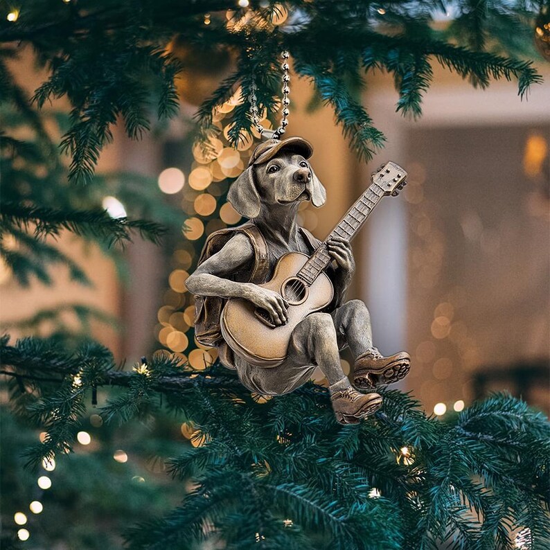 Funny Weimaraner Ornament, Dog Playing Guitar, Weimaraner Dog Car
