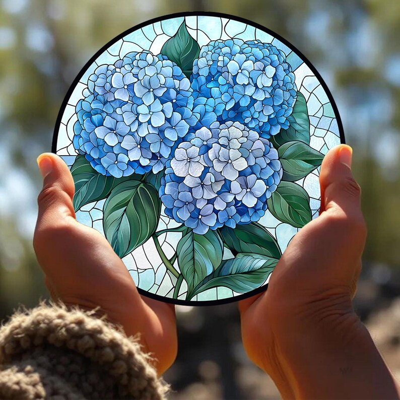 Hydrangea Window Display Hydrangea Bouquet Stained Glass Suncatcher, Hydrangea Flower Window ...