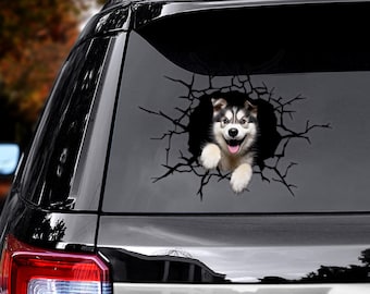 Alaskan Malamute Dog Break The Window Car Sticker, Dog Lover Gifts, Alaskan Malamute Car Sticker, Car Window Decals, Waterproof Stickers