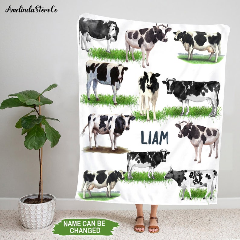 Personalized Dairy Cow Blanket Cow Fleece Blanket Cow Sherpa Etsy
