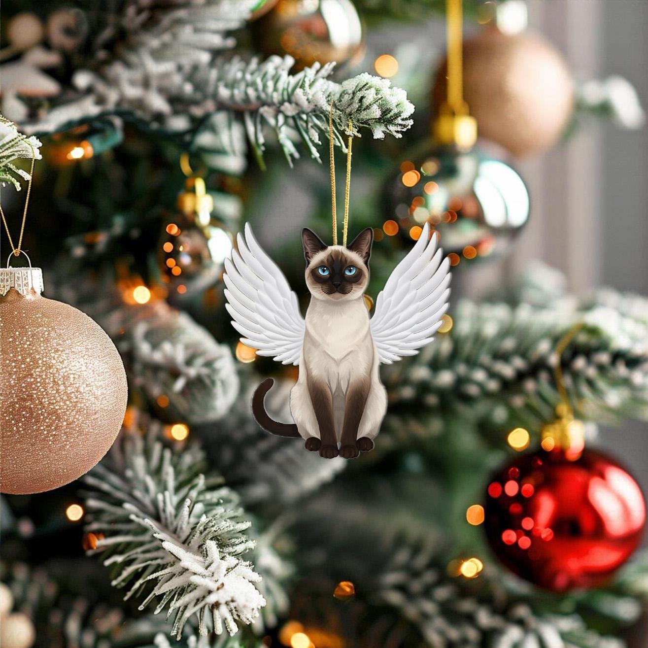 2Dフラットシャム猫オーナメント、天使シャムオーナメント、天使シャム