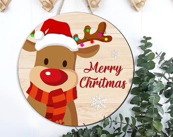 Reindeer Frohe Weihnachten Zeichen, Rentier Weihnachten Türschild, Weihnachten Willkommensschild, Frohe Weihnachten Zeichen, Weihnachtslicht-Weihnachtsdekor