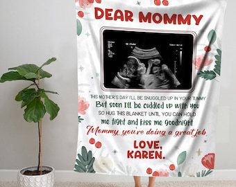 Manta personalizada para el Día de la Madre, regalo para futura mamá, manta polar para mamá embarazada, manta personalizada para ultrasonido, regalo para mamá, manta con letras.