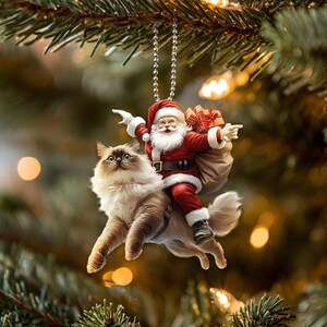 Ornement plat 2D drôle de chat de Ragdoll, ornement de Ragdoll, ornement de père Noël et de chat, ornement suspendu de voiture, cadeau de Noël, cadeaux d'amant de chat