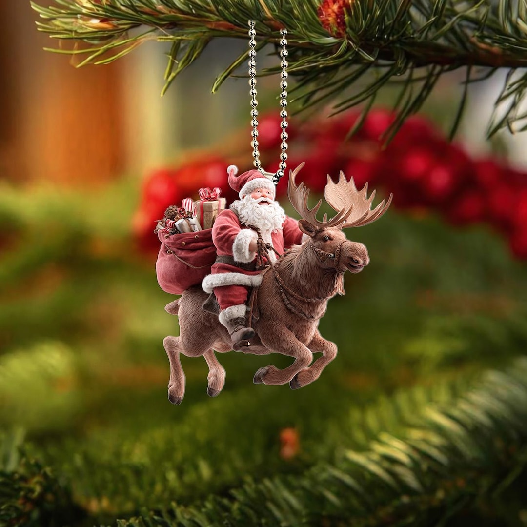 2D Santa Riding Moose Ornament, Moose 2D Ornament, 2D Flat Moose