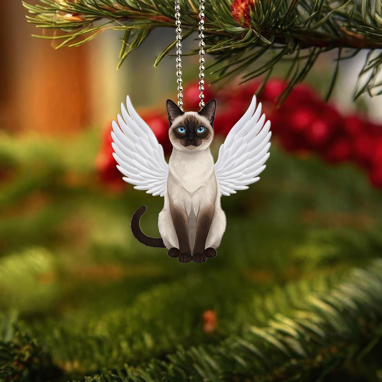 2Dフラットシャム猫オーナメント、天使シャムオーナメント、天使シャム