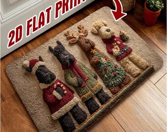 ブーヴィエ・デ・フランドル クリスマス ドアマット – クリスマス ブーヴィエ犬 ウェルカムマット (2D フラットプリント)、クリスマス マット、犬へのギフト、屋内屋外用ラグ