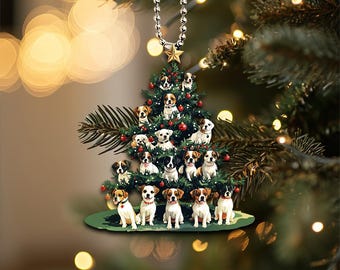 2Dフラットジャックラッセルテリアオーナメント、犬用クリスマスツリー、犬用車吊り下げオーナメント、クリスマスオーナメント、クリスマスギフト、犬好きへのギフト