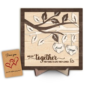 Cartello per coppia di San Valentino, cartello personalizzato con nome e biglietto con messaggio, regalo di anniversario, cartello in legno personalizzato, regalo per coppia, regalo per lui, regalo per lei