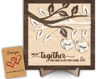 Valentinstag Paar Zeichen, personalisierte Namen Zeichen w Nachrichtenkarte, Jahrestag Geschenk, benutzerdefinierte Holz Zeichen, Geschenk für paar, Geschenk für ihn, Geschenk für sie